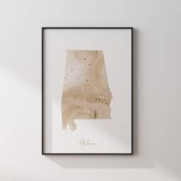 Alabama Map Beige & Gold Wall Art Print - Us State Usa United States Of America - thumbnail 3