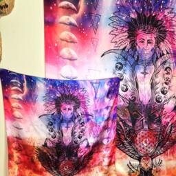 Native American Chief Tapestry - Sacred Geometry Polyester Wall Hanging - thumbnail 2