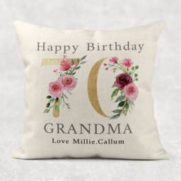 Personalised Floral Birthday Pillow Gold Number, Linen Style - thumbnail 2