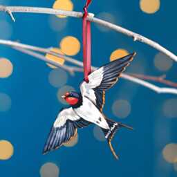Flying Swallow Christmas Tree Decoration, Birch Plywood Ornament, Animal Lover Gift, Festive Watercolour Art, Traditional Keepsake