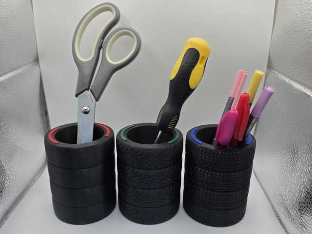 Formula One Stacked Tires Pen Holder - F1 Tyre Stack One Desk Organiser Mechanic Gift Tire - image 1