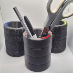 Formula One Stacked Tires Pen Holder - F1 Tyre Stack One Desk Organiser Mechanic Gift Tire - thumbnail 2