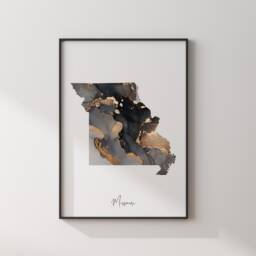 Missouri Map Black & Gold Wall Art Print Us State - Usa United States Of America - thumbnail 3