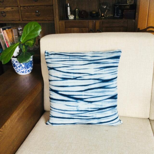 Shibori Indigo Pillow Cover, Tie Dye Pillowcase , Hand Dyed , Cotton/Linen 45x45cm(18x18In - image 1