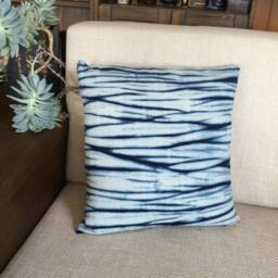 Shibori Indigo Pillow Cover, Tie Dye Pillowcase , Hand Dyed , Cotton/Linen 45x45cm(18x18In - thumbnail 4