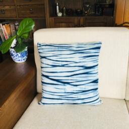 Shibori Indigo Pillow Cover, Tie Dye Pillowcase , Hand Dyed , Cotton/Linen 45x45cm(18x18In - thumbnail 1