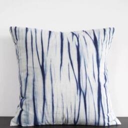 Shibori Indigo Pillow Cover, Tie Dye Pillowcase , Hand Dyed , Cotton/Linen 45x45cm(18x18In - thumbnail 2