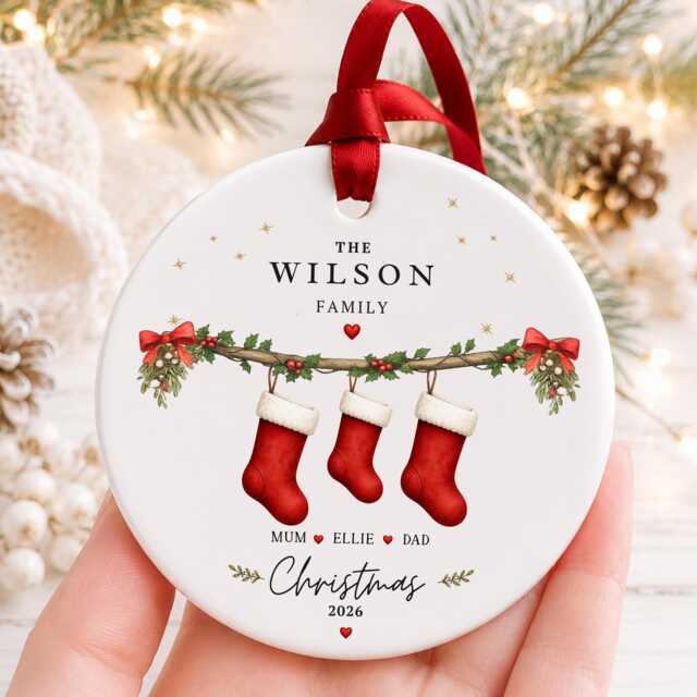 Our First Christmas As A Family Ornament Personalised Of Three Bauble - Ceramic Decoration New Baby & Pet Keepsake Gift - image 1