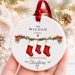 Our First Christmas As A Family Ornament Personalised Of Three Bauble - Ceramic Decoration New Baby & Pet Keepsake Gift - thumbnail 1
