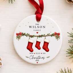Our First Christmas As A Family Ornament Personalised Of Three Bauble - Ceramic Decoration New Baby & Pet Keepsake Gift - thumbnail 3