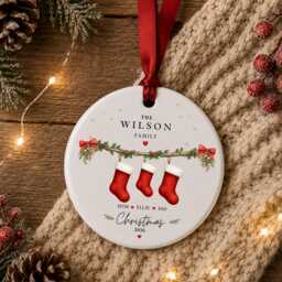 Our First Christmas As A Family Ornament Personalised Of Three Bauble - Ceramic Decoration New Baby & Pet Keepsake Gift - thumbnail 4