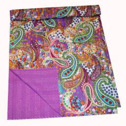 Hand Paisley Print Kantha Quilt Ralli Handmade Gudari Stitched Kantha Quilts Blanket Bohemian Blankets Vintage Cotton Bedspread Throw - thumbnail 3