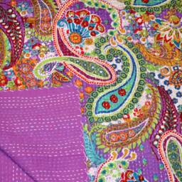 Hand Paisley Print Kantha Quilt Ralli Handmade Gudari Stitched Kantha Quilts Blanket Bohemian Blankets Vintage Cotton Bedspread Throw - thumbnail 2