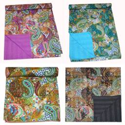 Hand Paisley Print Kantha Quilt Ralli Handmade Gudari Stitched Kantha Quilts Blanket Bohemian Blankets Vintage Cotton Bedspread Throw