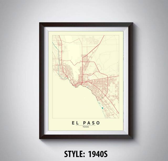 El Paso Tx Map Art Print Vintage Style Office Decor - image 1