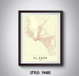 El Paso Tx Map Art Print Vintage Style Office Decor - thumbnail 1