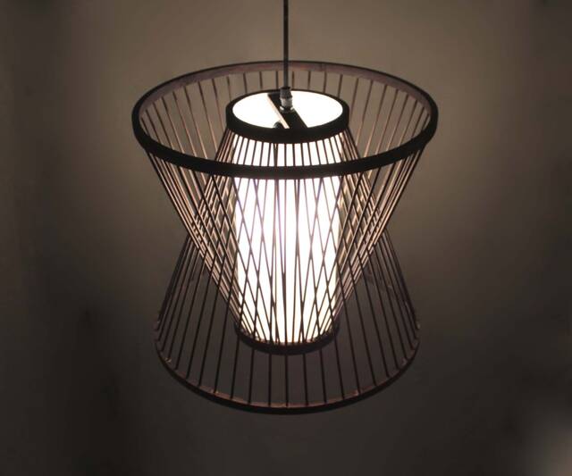 Handmade Bamboo Pendant Light - Black Staggered Form Lampshade - image 1