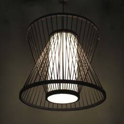 Handmade Bamboo Pendant Light - Black Staggered Form Lampshade - thumbnail 3