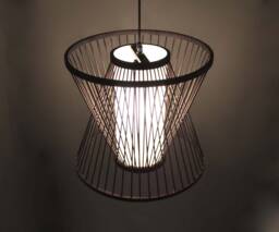 Handmade Bamboo Pendant Light - Black Staggered Form Lampshade - thumbnail 1