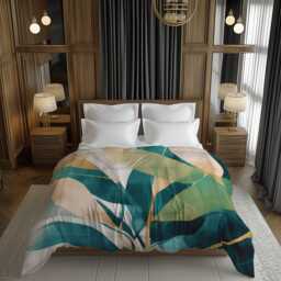 Green Beige Modern Nature Comforter Abstract Bedding, Cozy Home D??cor Gift, King Queen Twin Size #006