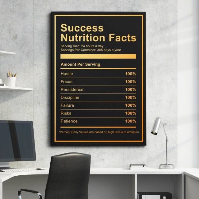 Success Nutrition Facts Quote Gold Motivational Inspirational, Framed Canvas Wall Art Poster Print, Home Office & Room Decor, Gift Idea - image 1