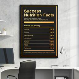 Success Nutrition Facts Quote Gold Motivational Inspirational, Framed Canvas Wall Art Poster Print, Home Office & Room Decor, Gift Idea - thumbnail 1