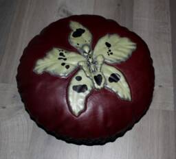 Round Leather Cushion Adorned With An Orchid - Craftsman Of Art Real