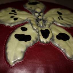 Round Leather Cushion Adorned With An Orchid - Craftsman Of Art Real - thumbnail 3