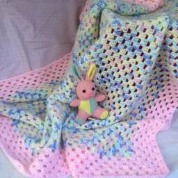 Baby Gift Set For Girl - Handmade Crochet Afghan Blanket Shower Pink Border - thumbnail 4