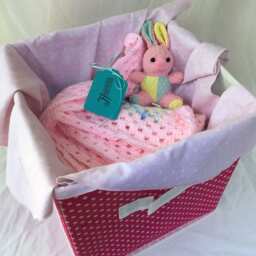 Baby Gift Set For Girl - Handmade Crochet Afghan Blanket Shower Pink Border - thumbnail 3