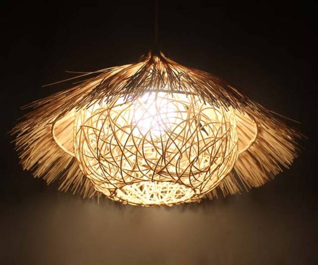 "Handwoven Rattan Pendant Light, Hat Shape Ceiling Lamp, Lampshade Width 15.7"" Or 19.6" - image 1