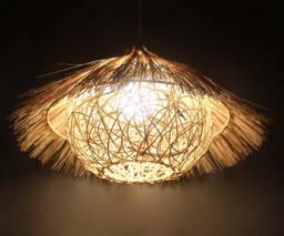 "Handwoven Rattan Pendant Light, Hat Shape Ceiling Lamp, Lampshade Width 15.7"" Or 19.6"