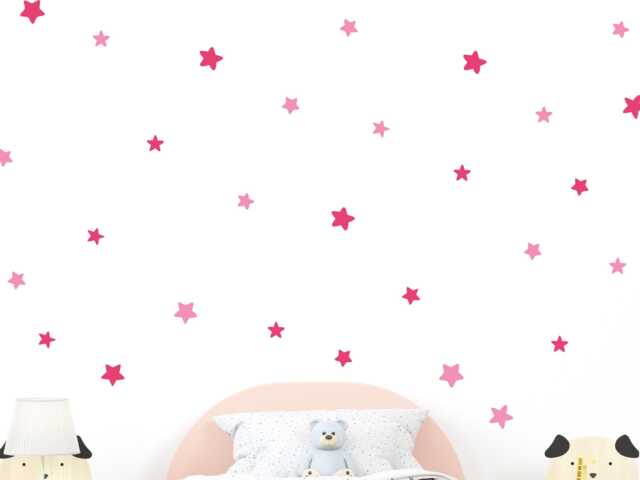 Pink Star Wall Decals Playful Kids Room Decor, Set Of 80 - image 1