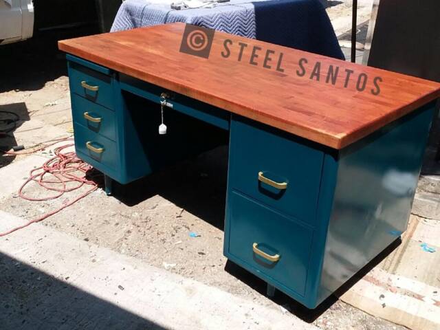 Made To Order Vintage Steel Desk - Refurbished With Wood Top - image 1