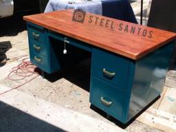 Made To Order Vintage Steel Desk - Refurbished With Wood Top