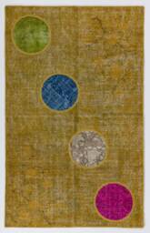 5' X 8' Yellow Overdyed Patchwork Rug Handmade Turkish Rug - thumbnail 1