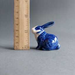 Miniature Ceramic Rabbit Figurine Blue & White Porcelain Bunny Handcrafted Animal Easter Decor - thumbnail 4