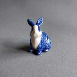 Miniature Ceramic Rabbit Figurine Blue & White Porcelain Bunny Handcrafted Animal Easter Decor - thumbnail 3