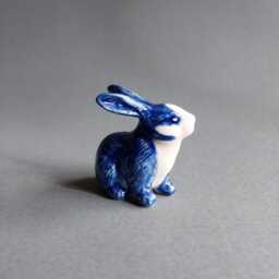 Miniature Ceramic Rabbit Figurine Blue & White Porcelain Bunny Handcrafted Animal Easter Decor - thumbnail 2