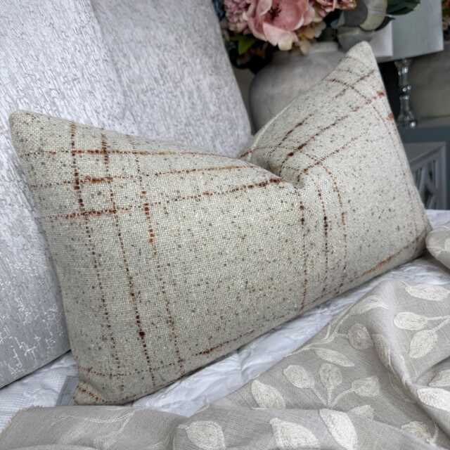 Wool Mix Check Cushion Cover John Lewis Fabric Natural Heritage Double-Sided Handmade UK - image 1