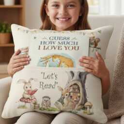 Personalised Woodland Pocket Pillow - Custom Name Cushion Nursery Decor Storytime Gift Baby Shower Present - Girl's Linen - thumbnail 1