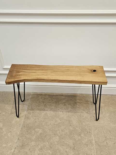 One Of A Kind, Handcrafted Oak Bench, Stool Or Side Table With Black Metal Legs - image 1