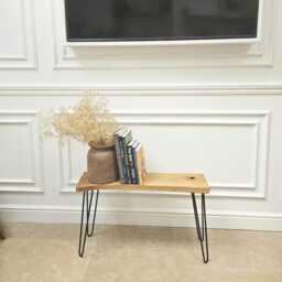 One Of A Kind, Handcrafted Oak Bench, Stool Or Side Table With Black Metal Legs - thumbnail 2