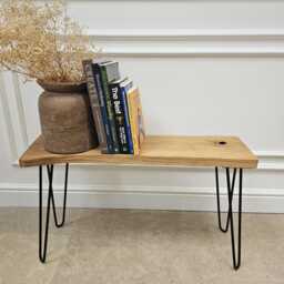 One Of A Kind, Handcrafted Oak Bench, Stool Or Side Table With Black Metal Legs - thumbnail 3