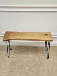 One Of A Kind, Handcrafted Oak Bench, Stool Or Side Table With Black Metal Legs
