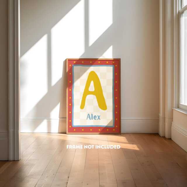 Personalised Name Print, Circus Theme, Boys Bedroom, Cool Kids Decor, Initial Toddler Wall Art, Red Blue Yellow Star - image 1