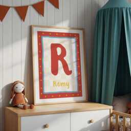 Personalised Name Print, Circus Theme, Boys Bedroom, Cool Kids Decor, Initial Toddler Wall Art, Red Blue Yellow Star - thumbnail 2