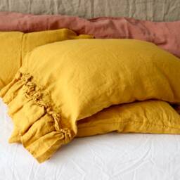 Linen Pillowcase With Ruffles Standard , Queen King Euro Sham Body Pillow Size. Bed Pillows. Washed & Softened. Made By Mooshop.8 - thumbnail 3