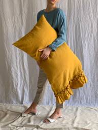 Linen Pillowcase With Ruffles Standard , Queen King Euro Sham Body Pillow Size. Bed Pillows. Washed & Softened. Made By Mooshop.8 - thumbnail 1