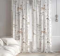 Woodland Twigs & Deers Curtains, Nursery Curtains Blackout Or Non Blackout, With Eyelets, Pencil Pleat Rod Pocket